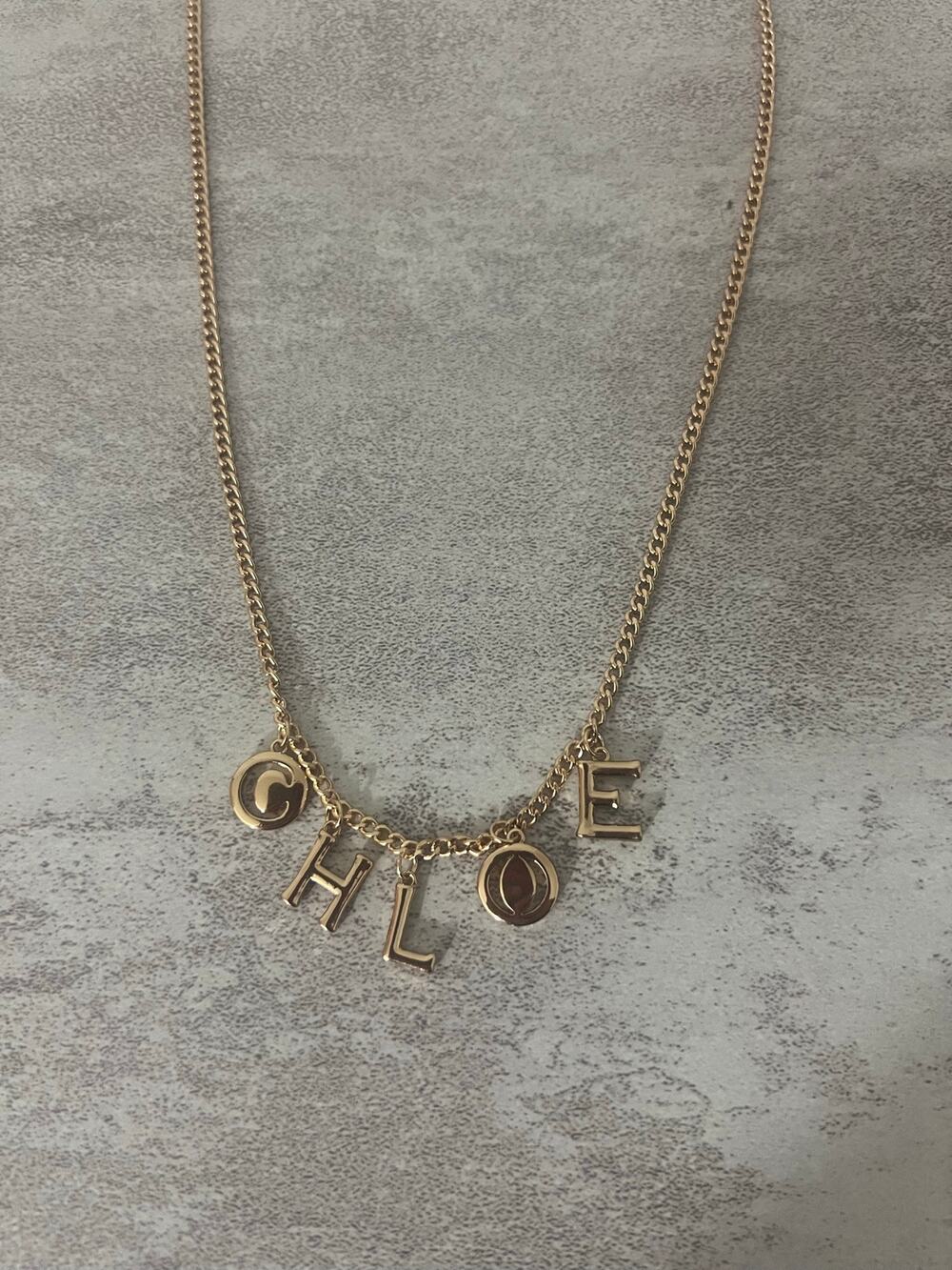 Chloe Gold Necklace With C H L O E Name Pendant Charms New